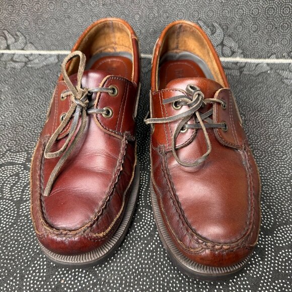 Vintage Bass Mens Leather Boat Shoes Size 9W Brown - Picture 3 of 8
